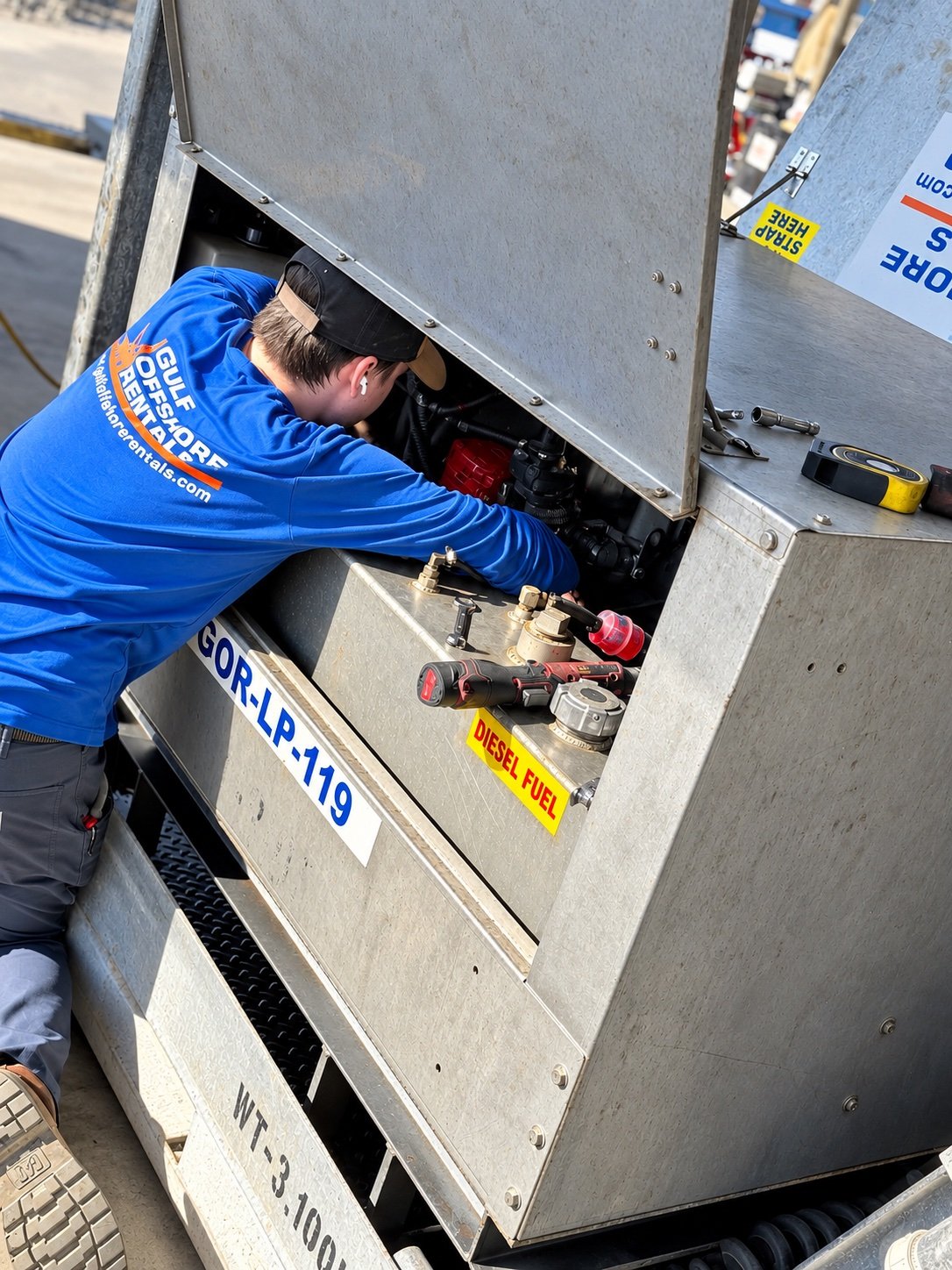 GOR technician preparing a diesel light plant