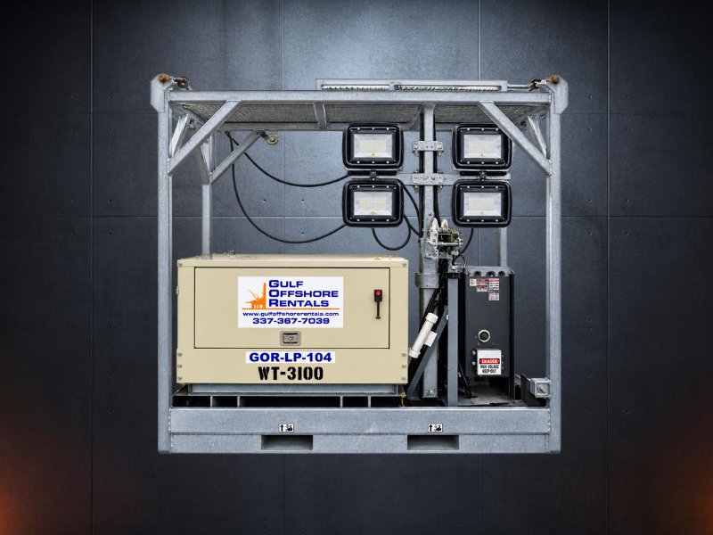 Light plants and surface equipment staged for offshore loadout
